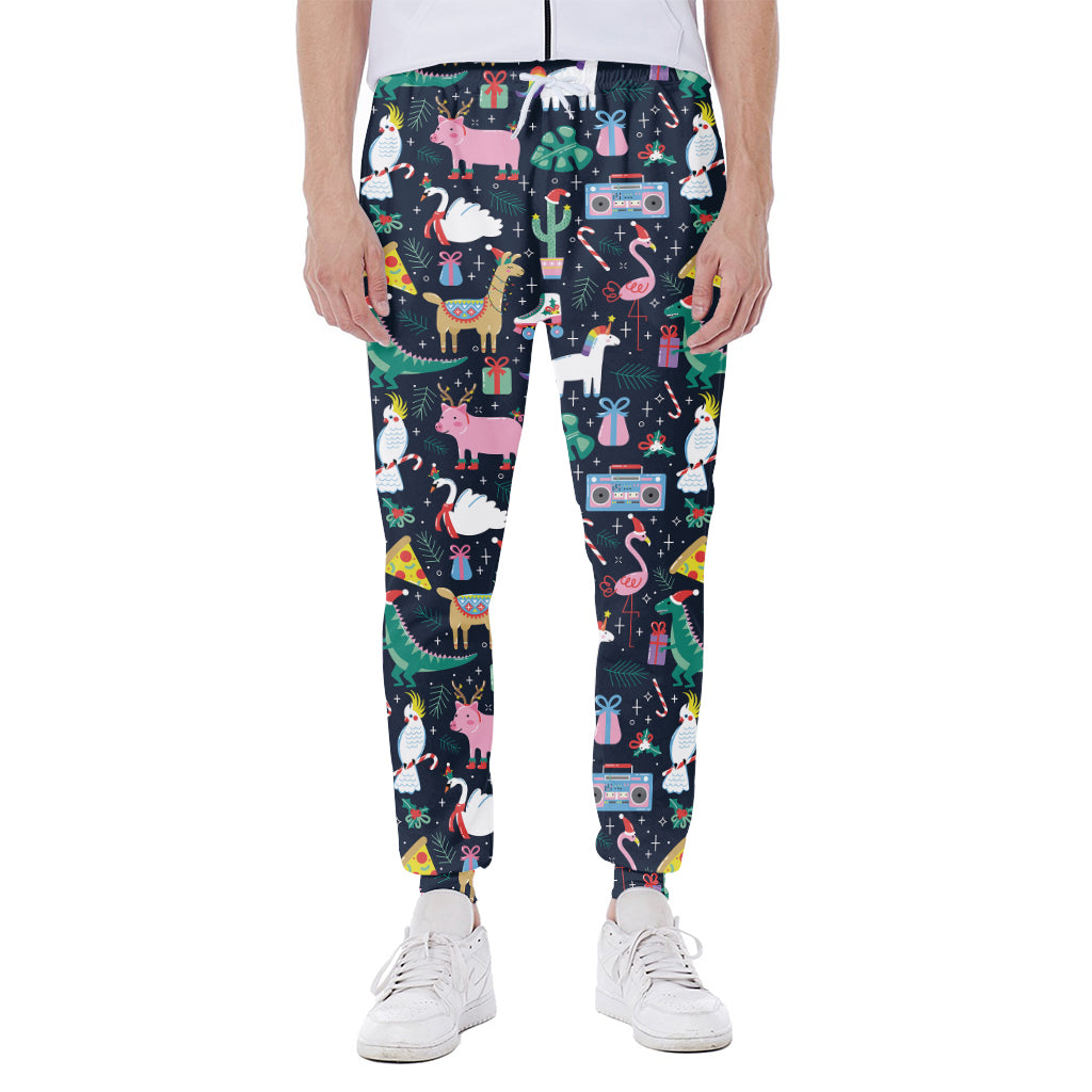 Funny Christmas Animals Pattern Print Scuba Joggers