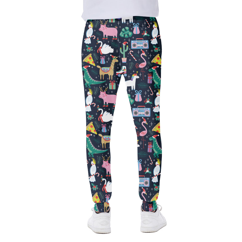 Funny Christmas Animals Pattern Print Scuba Joggers