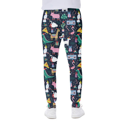 Funny Christmas Animals Pattern Print Scuba Joggers