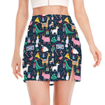 Funny Christmas Animals Pattern Print Side Slit Mini Skirt