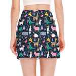 Funny Christmas Animals Pattern Print Side Slit Mini Skirt
