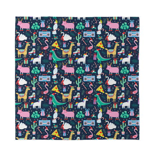 Funny Christmas Animals Pattern Print Silk Bandana