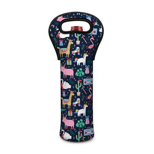Funny Christmas Animals Pattern Print Single Neoprene Wine Tote