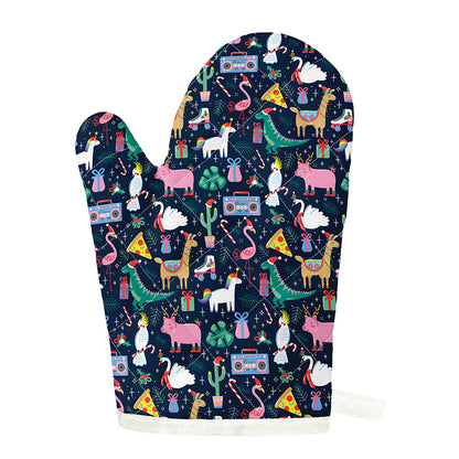 Funny Christmas Animals Pattern Print Single Oven Mitt