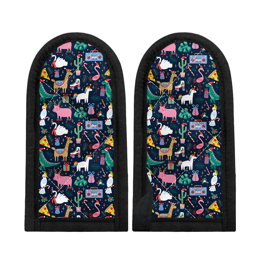 Funny Christmas Animals Pattern Print Skillet Handle Cover