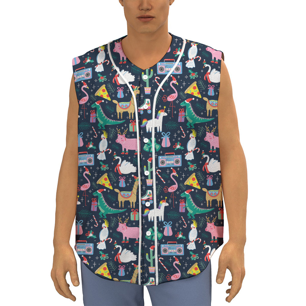 Funny Christmas Animals Pattern Print Sleeveless Baseball Jersey