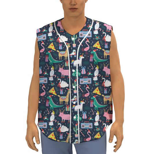 Funny Christmas Animals Pattern Print Sleeveless Baseball Jersey