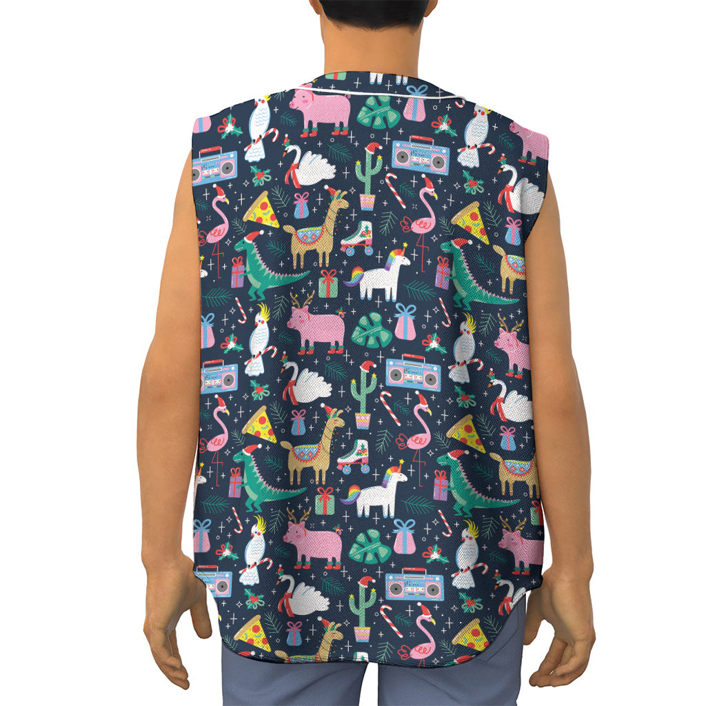 Funny Christmas Animals Pattern Print Sleeveless Baseball Jersey
