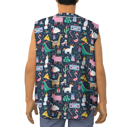 Funny Christmas Animals Pattern Print Sleeveless Baseball Jersey