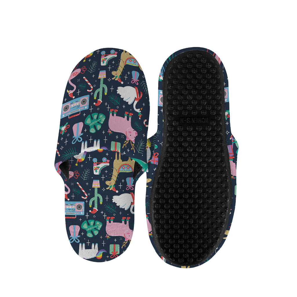 Funny Christmas Animals Pattern Print Slippers