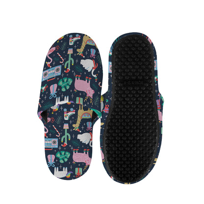 Funny Christmas Animals Pattern Print Slippers