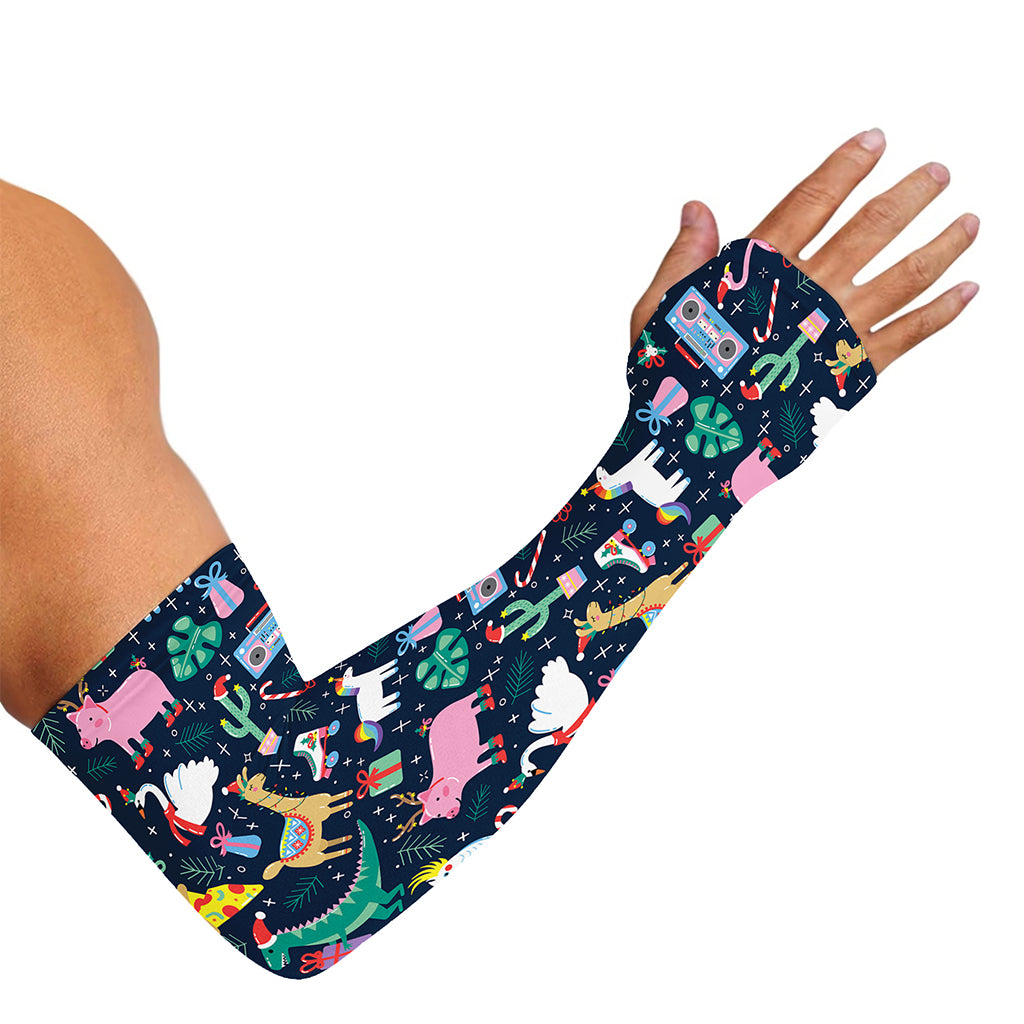 Funny Christmas Animals Pattern Print Sun Protection Arm Sleeves
