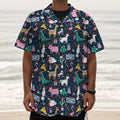 Funny Christmas Animals Pattern Print Textured Short Sleeve Shirt