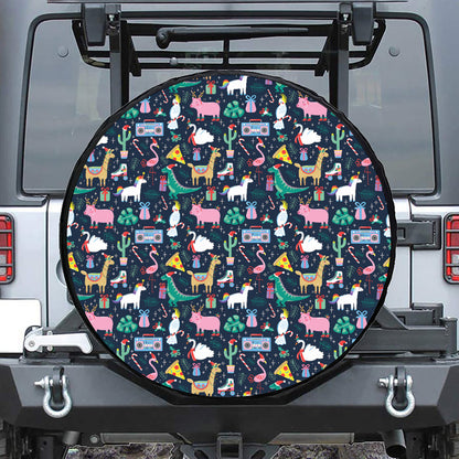 Funny Christmas Animals Pattern Print Tire Cover