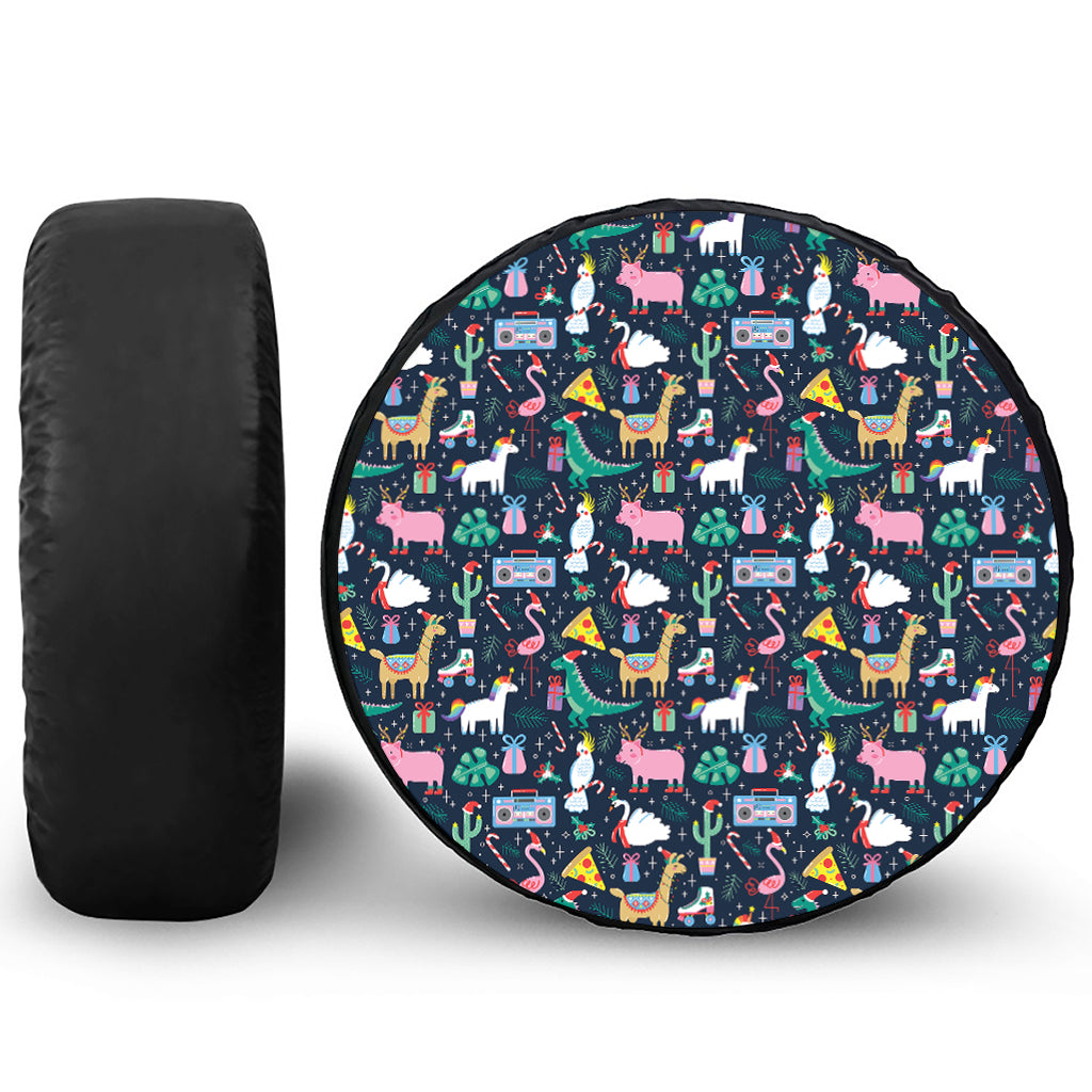 Funny Christmas Animals Pattern Print Tire Cover
