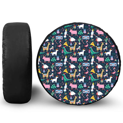Funny Christmas Animals Pattern Print Tire Cover