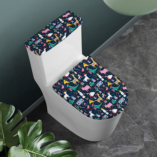 Funny Christmas Animals Pattern Print Toilet Lid And Tank Cover Set