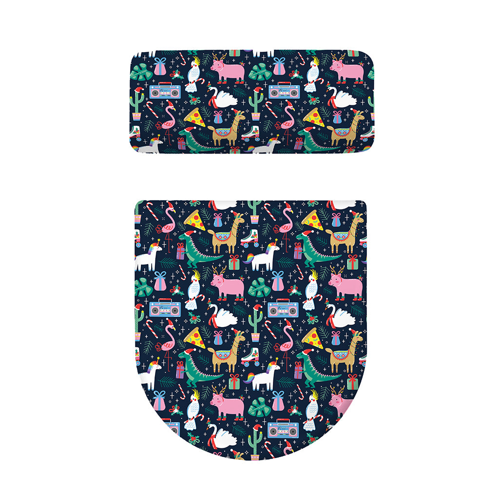 Funny Christmas Animals Pattern Print Toilet Lid And Tank Cover Set