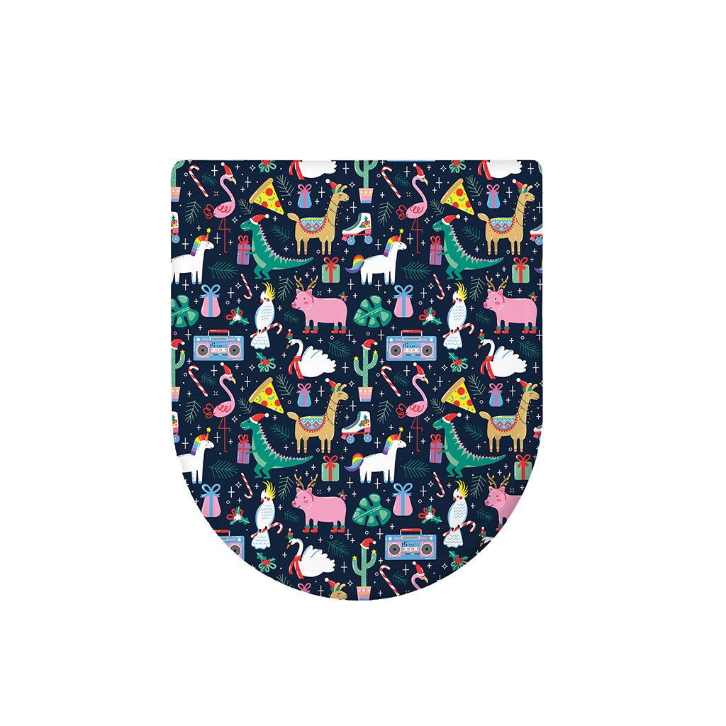 Funny Christmas Animals Pattern Print Toilet Lid Cover