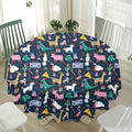 Funny Christmas Animals Pattern Print Waterproof Round Tablecloth