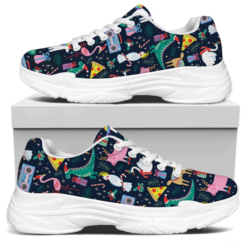 Funny Christmas Animals Pattern Print White Chunky Shoes