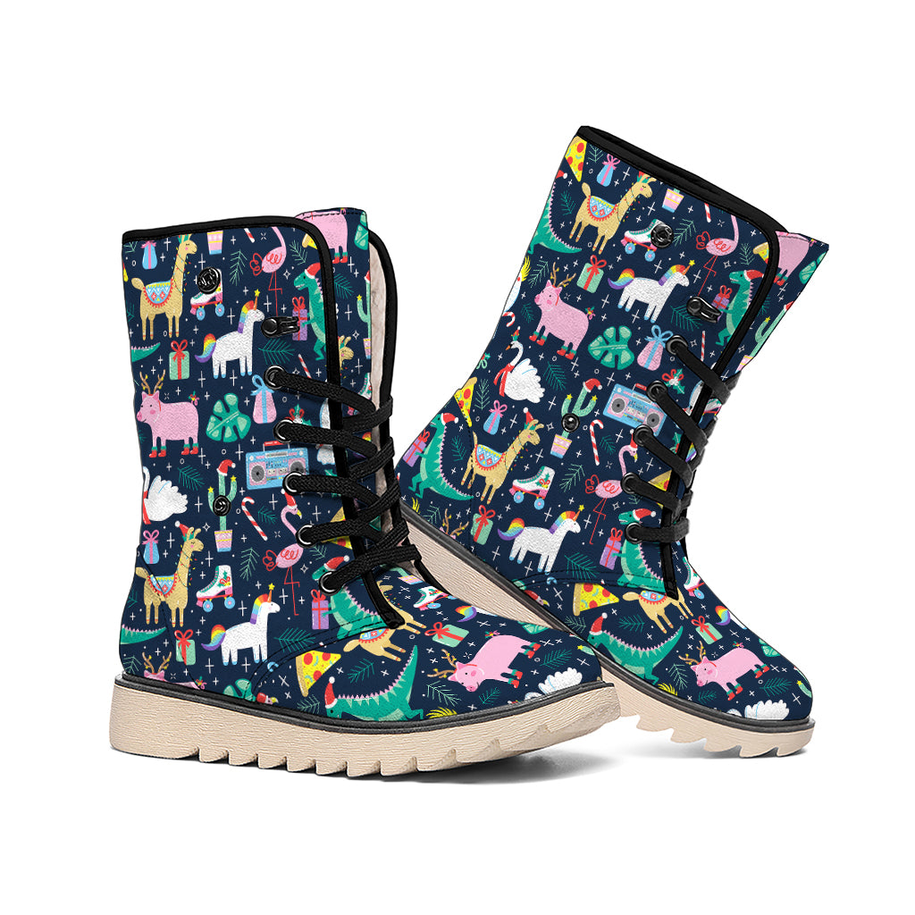 Funny Christmas Animals Pattern Print Winter Boots