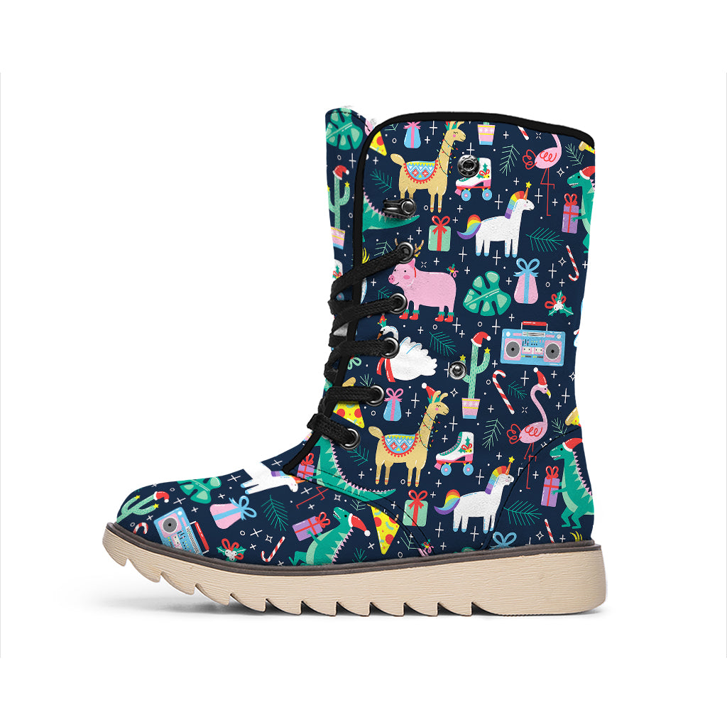 Funny Christmas Animals Pattern Print Winter Boots