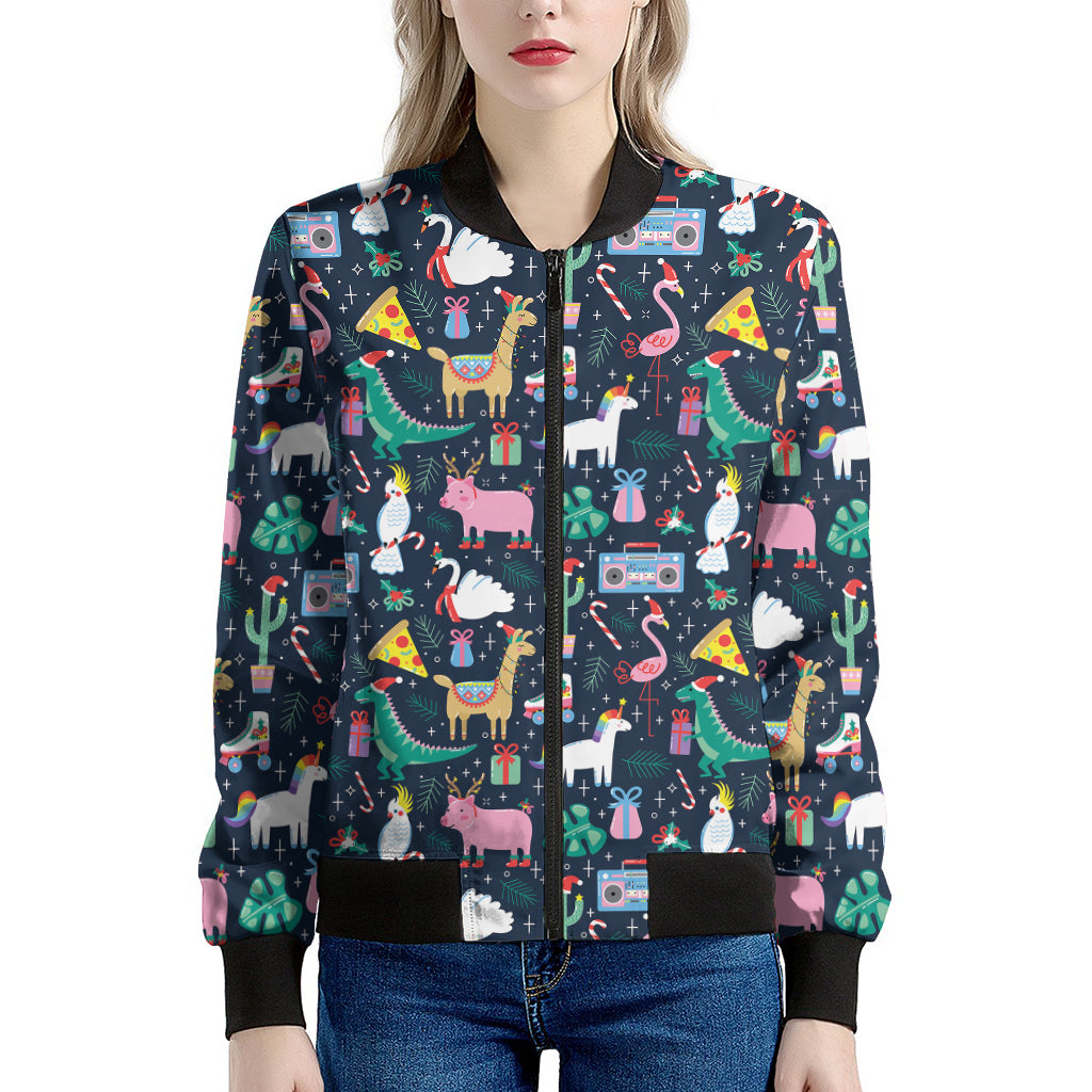 Funny Christmas Animals Pattern Print Women's Bomber Jacket