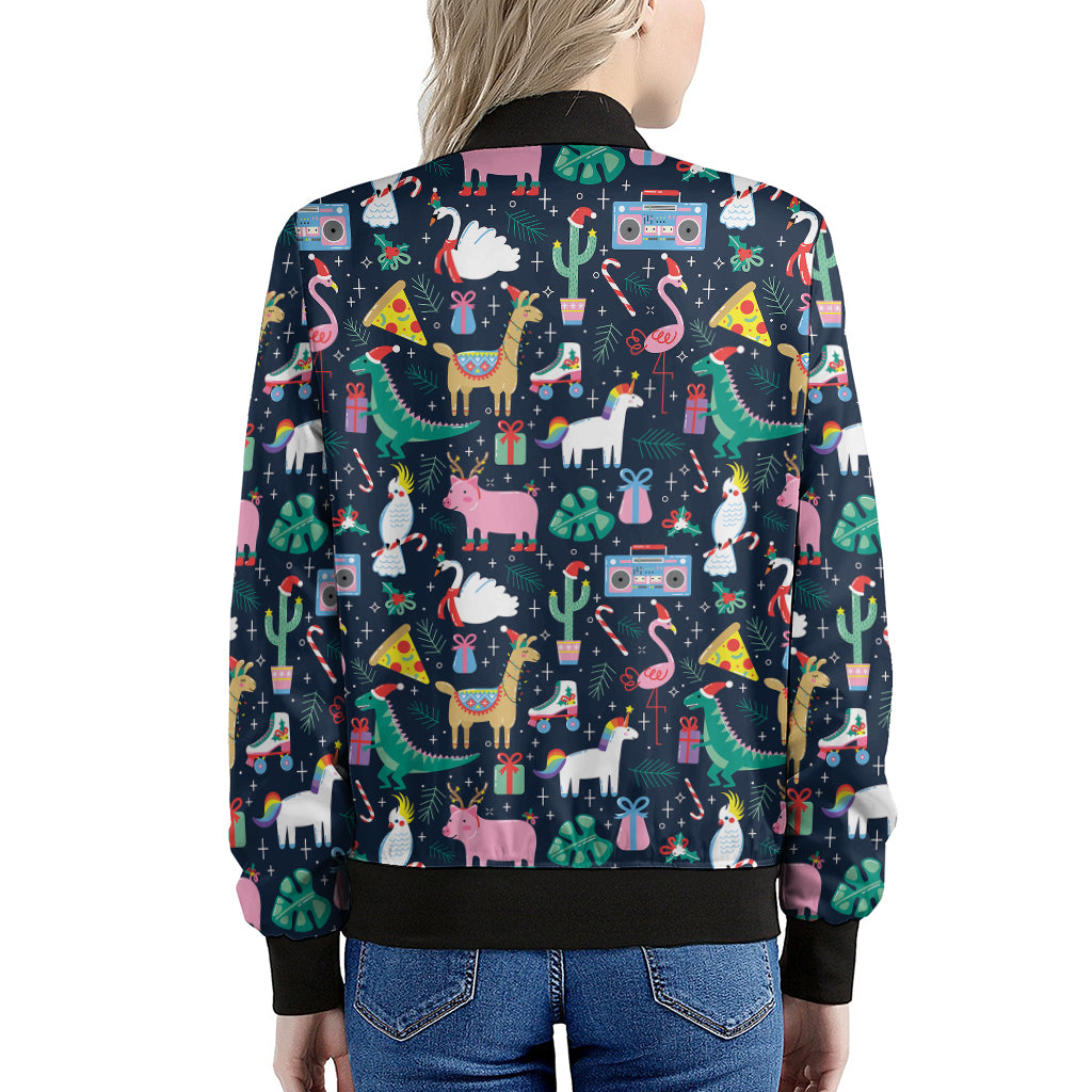 Funny Christmas Animals Pattern Print Women's Bomber Jacket