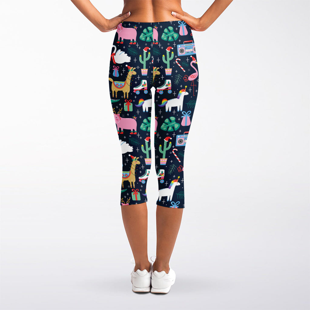 Funny Christmas Animals Pattern Print Women's Capri Leggings