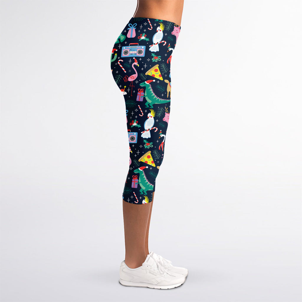 Funny Christmas Animals Pattern Print Women's Capri Leggings