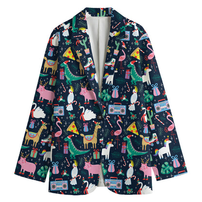 Funny Christmas Animals Pattern Print Women's Cotton Blazer
