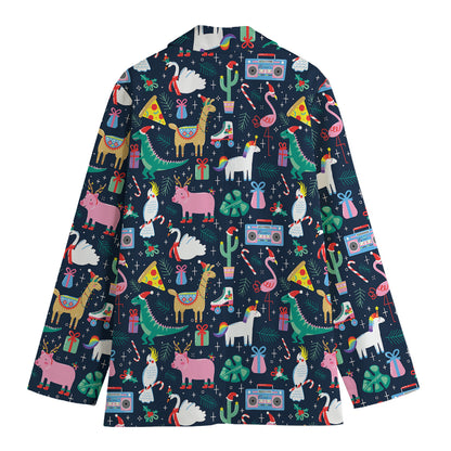 Funny Christmas Animals Pattern Print Women's Cotton Blazer