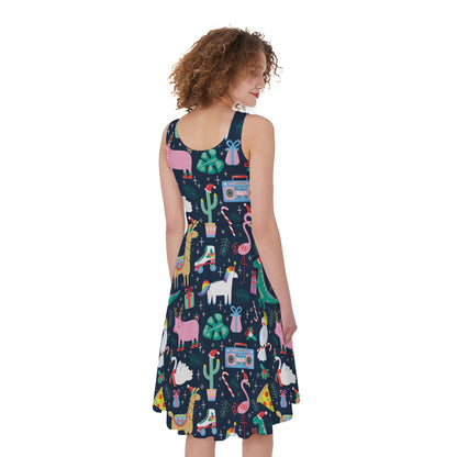 Funny Christmas Animals Pattern Print Women's Sleeveless Dress