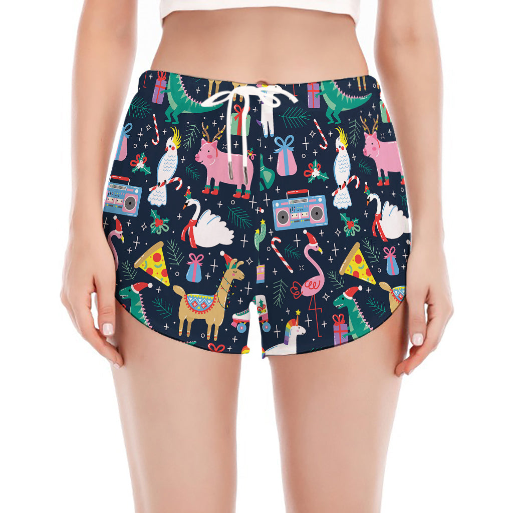 Funny Christmas Animals Pattern Print Women's Split Running Shorts