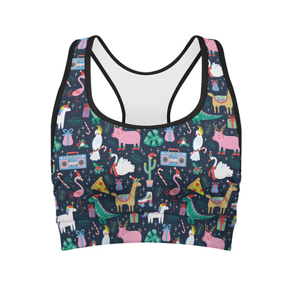 Funny Christmas Animals Pattern Print Women's Sports Bra