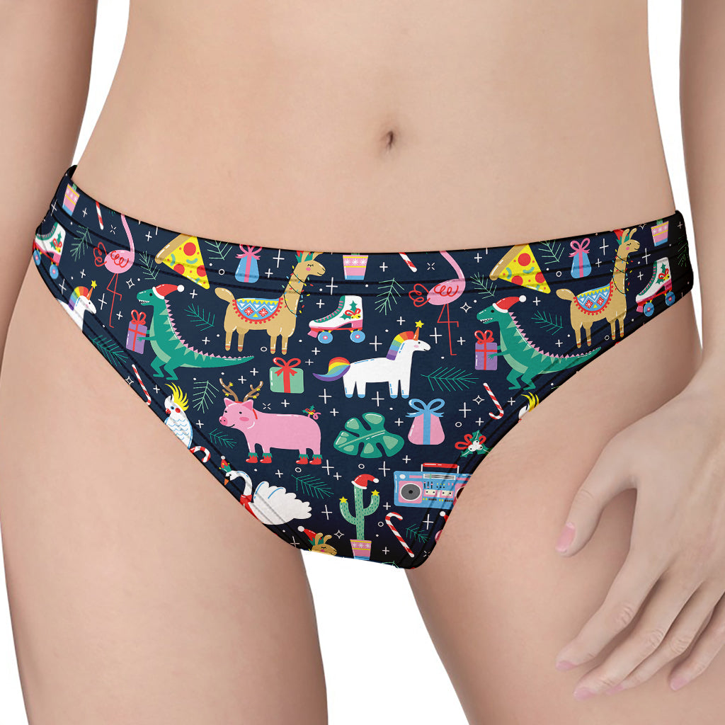 Funny Christmas Animals Pattern Print Women's Thong