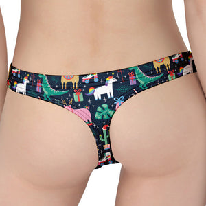 Funny Christmas Animals Pattern Print Women's Thong