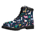 Funny Christmas Animals Pattern Print Padded Collar Lace Up Boots