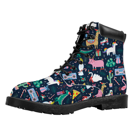 Funny Christmas Animals Pattern Print Work Boots