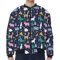 Funny Christmas Animals Pattern Print Zip Sleeve Bomber Jacket