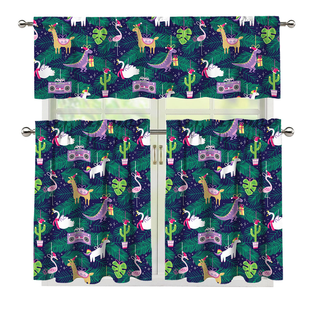 Funny Christmas Decoration Pattern Print 3 Piece Kitchen Curtains