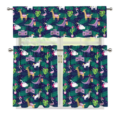 Funny Christmas Decoration Pattern Print 3 Piece Kitchen Curtains