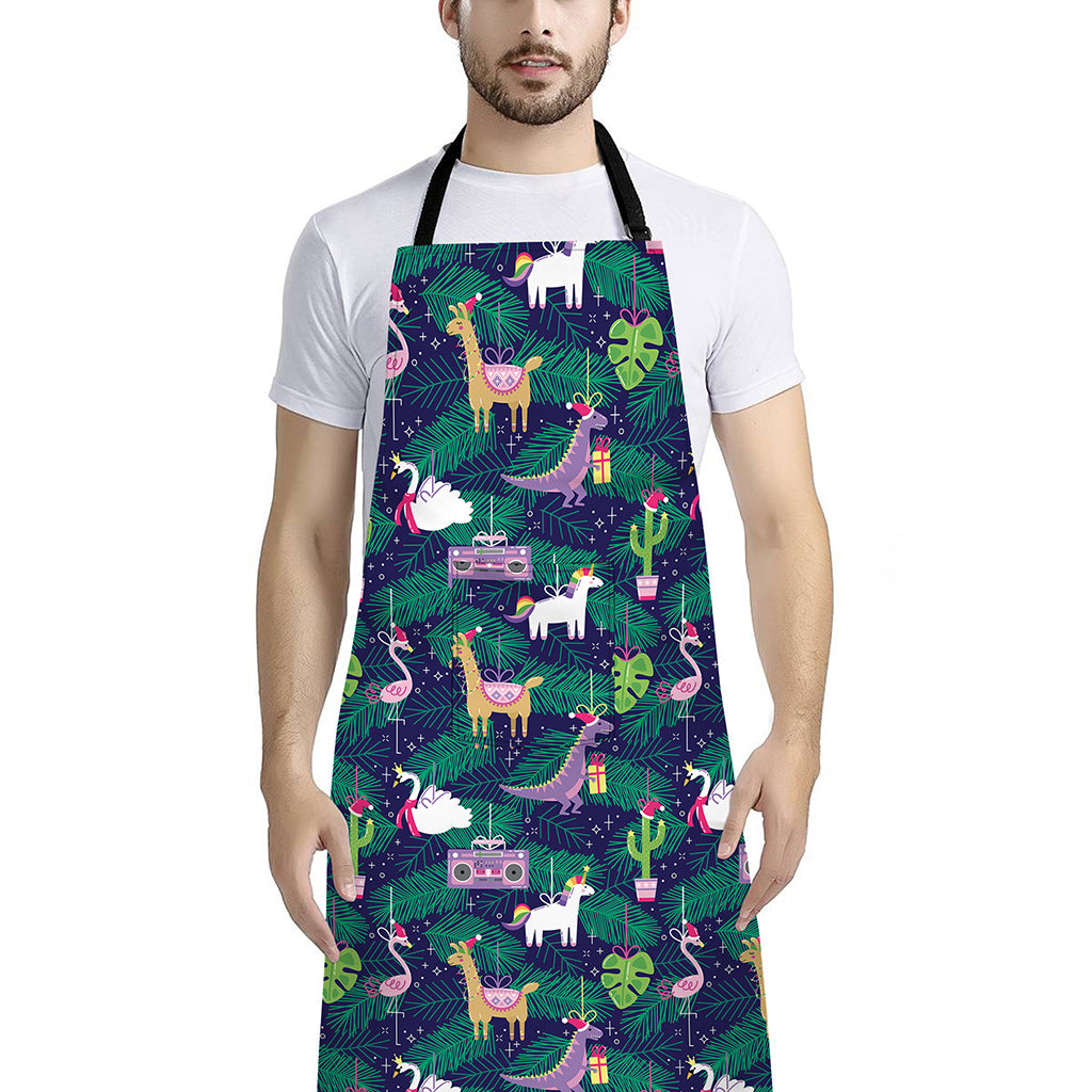 Funny Christmas Decoration Pattern Print Bib Apron With Pocket