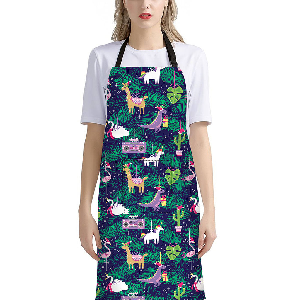 Funny Christmas Decoration Pattern Print Bib Apron With Pocket