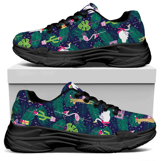 Funny Christmas Decoration Pattern Print Black Chunky Shoes