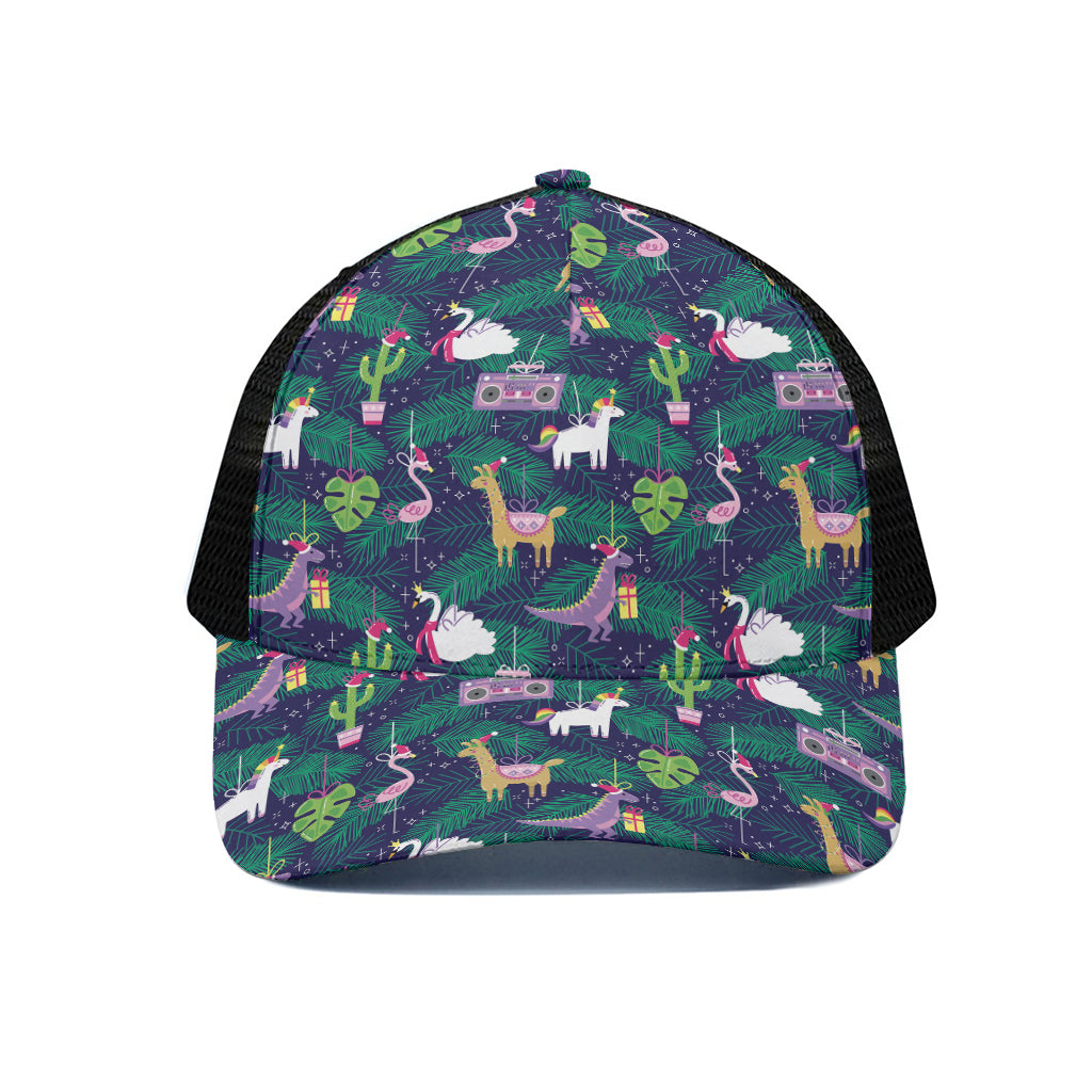 Funny Christmas Decoration Pattern Print Black Mesh Trucker Cap