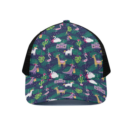 Funny Christmas Decoration Pattern Print Black Mesh Trucker Cap