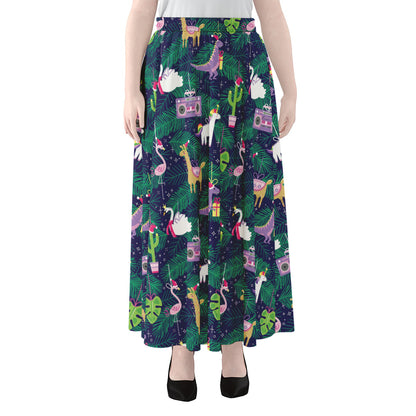 Funny Christmas Decoration Pattern Print Chiffon Maxi Skirt