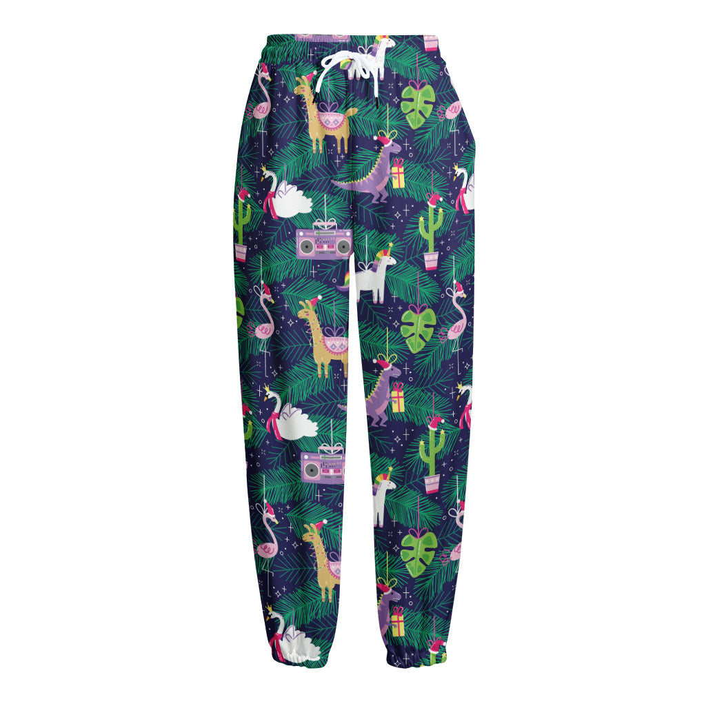 Funny Christmas Decoration Pattern Print Fleece Lined Knit Pants
